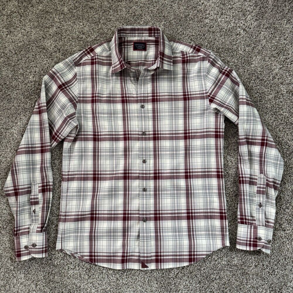 UNTUCKit Spotteswoode WF Slim Fit Maroon Plaid Button Up Shirt Men's Size Medium